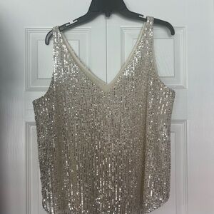 LOFT Shimmering Silver Sequin Tank Top